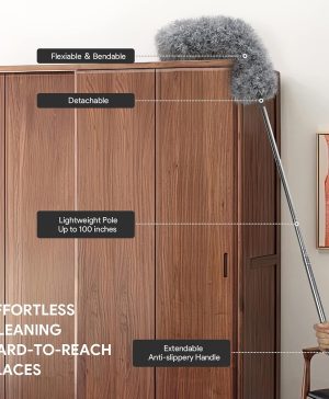 Microfiber Feather Duster,7 PCS Reusable Bendable Washable Cobweb Duster with 100 inches Extra Long Extension Pole for Cleaning Ceiling Fan, High Ceiling, Blinds, Furniture & Cars - Image 2