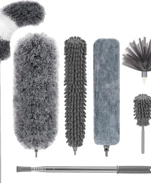 Microfiber Feather Duster,7 PCS Reusable Bendable Washable Cobweb Duster with 100 inches Extra Long Extension Pole for Cleaning Ceiling Fan, High Ceiling, Blinds, Furniture & Cars - Image 1